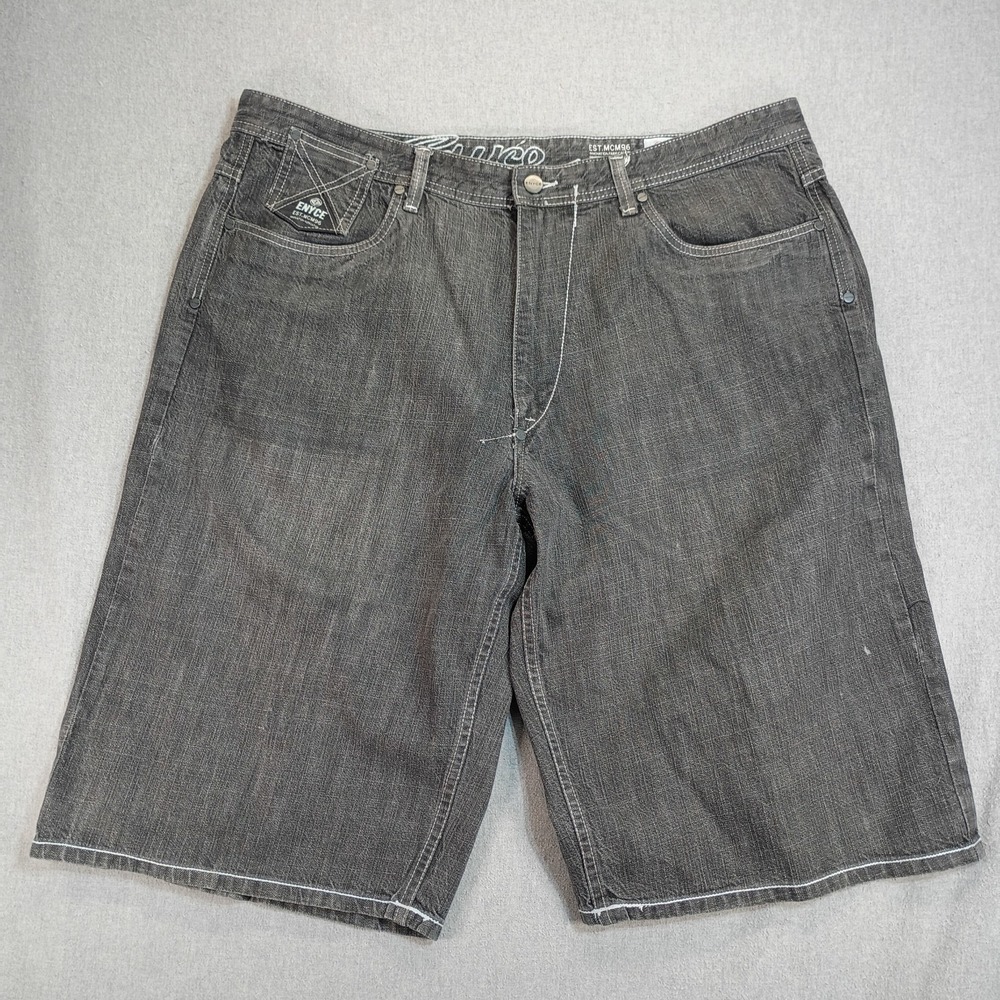 Vintage Enyce Mens 42 Denim Shorts Black Gray Baggy Hip Hop Y2K Long Jorts